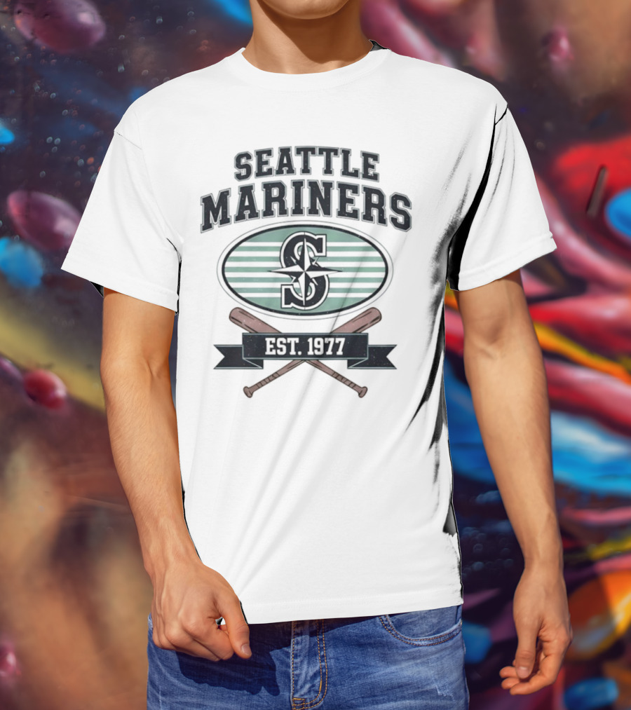 Seattle Mariners Baseball Est 1977 Logo And Crossed Bats T-Shirt