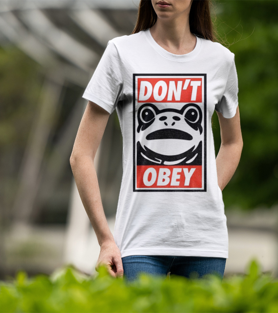 Portland Frog Don't Obey Red Black Text T-Shirt