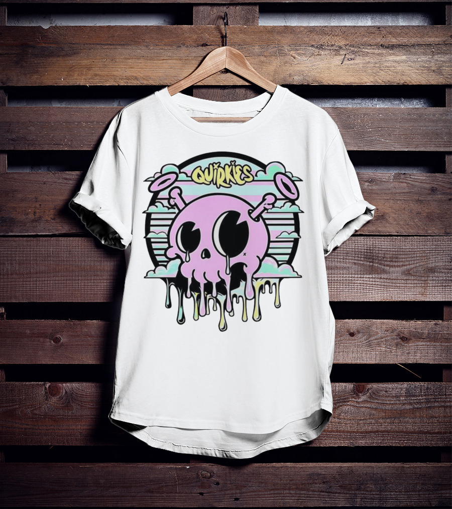 Quirkies Melting Skull With Two Crossbones Vintage Pastel Clouds T-Shirt