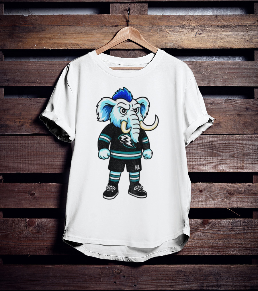 Tusky Utah Mammoth NHL Mascot Cartoon Lightning Logo T-Shirt