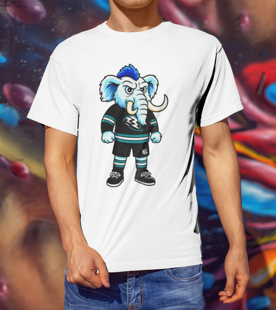 Tusky Utah Mammoth NHL Mascot Cartoon Lightning Logo T-Shirt