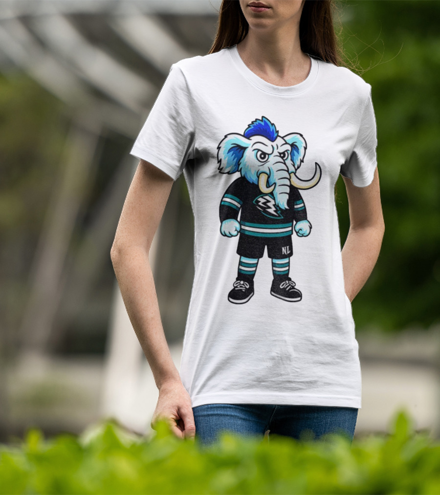 Tusky Utah Mammoth NHL Mascot Cartoon Lightning Logo T-Shirt