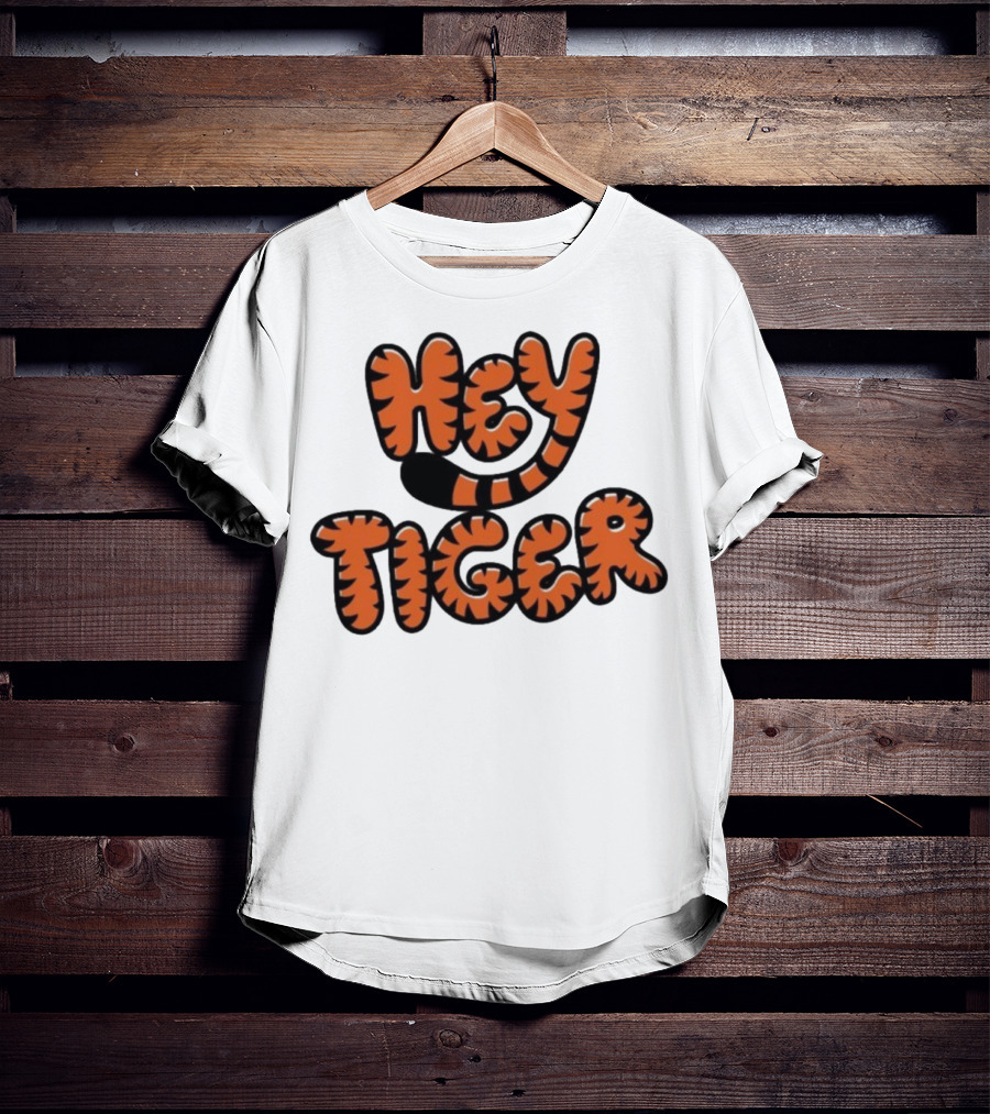 Cincinnati Bengals Hey Tiger Striped Bubble Letter Tiger Tail Pattern T-Shirt