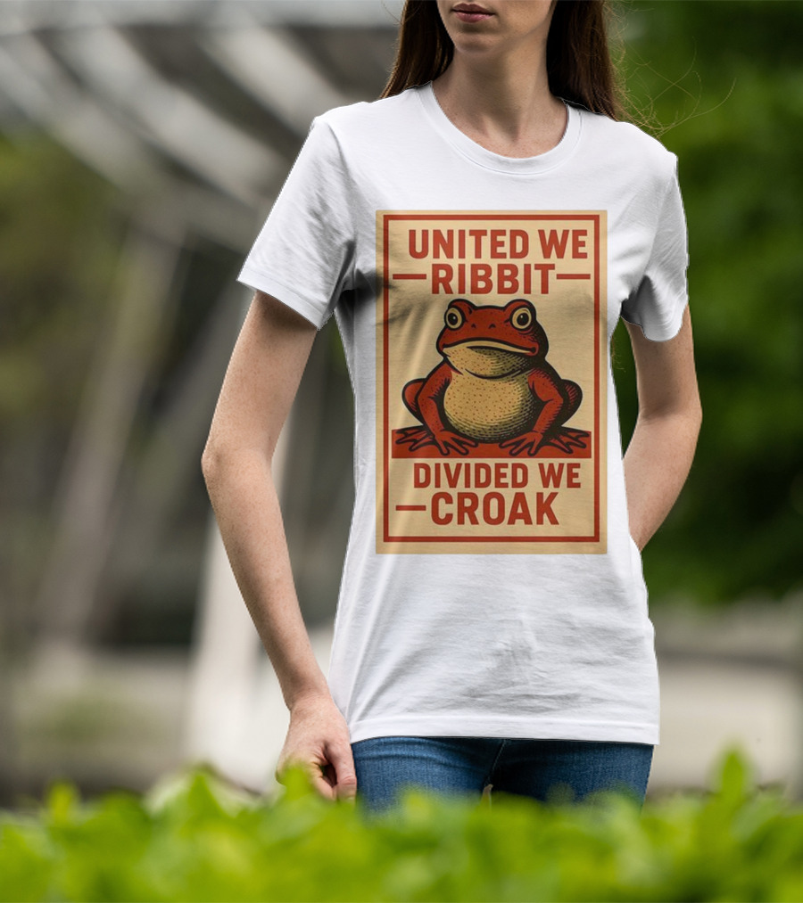 United We Ribbit Divided We Croak Frog Speaking Teamwork Message T-Shirt