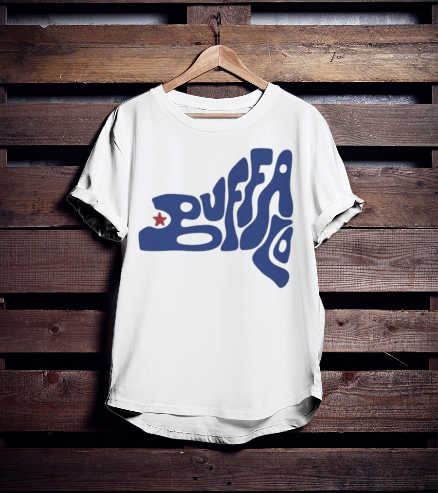 Funky Buffalo Retro Psychedelic Typography With Red Star T-Shirt
