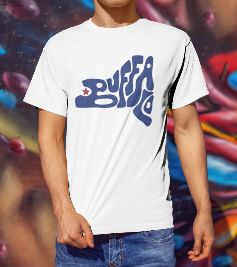 Funky Buffalo Retro Psychedelic Typography With Red Star T-Shirt