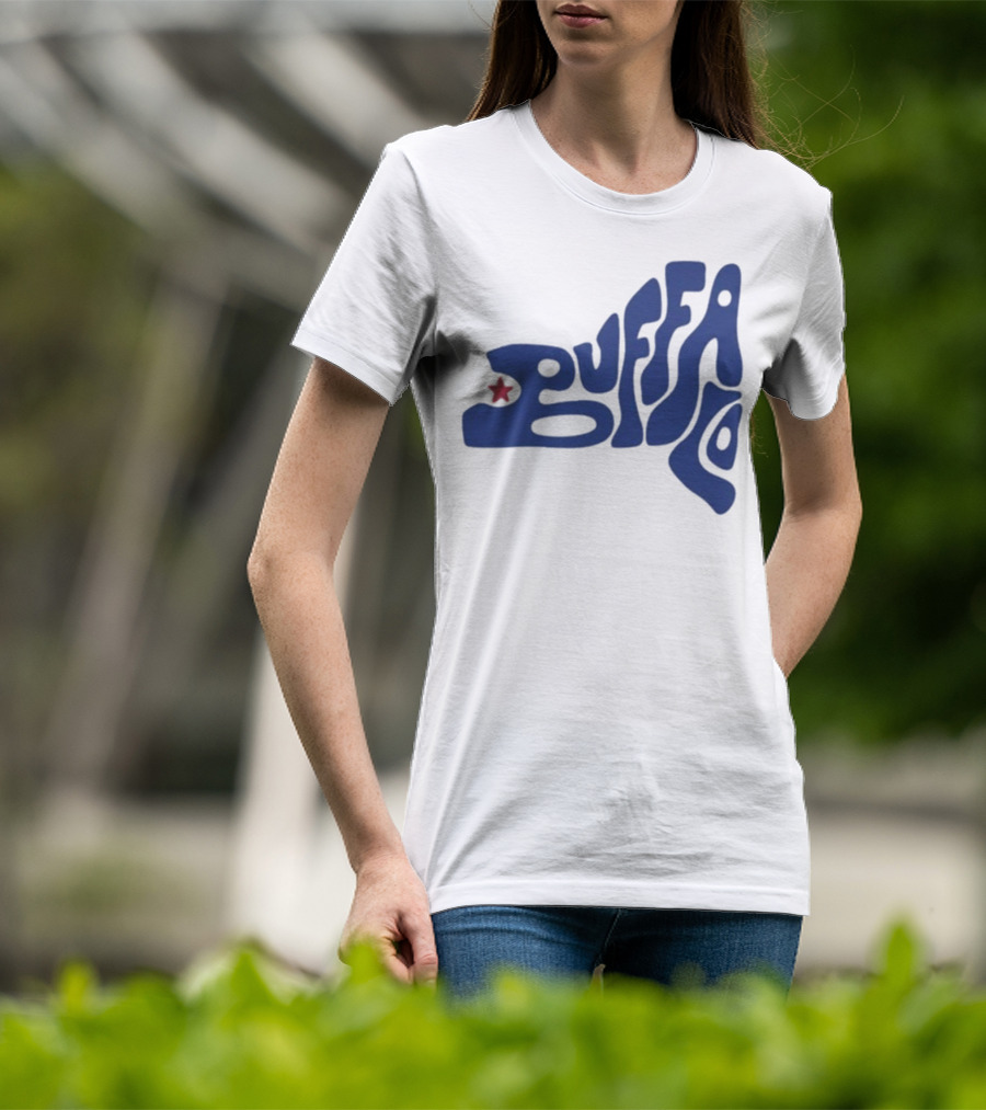 Funky Buffalo Retro Psychedelic Typography With Red Star T-Shirt