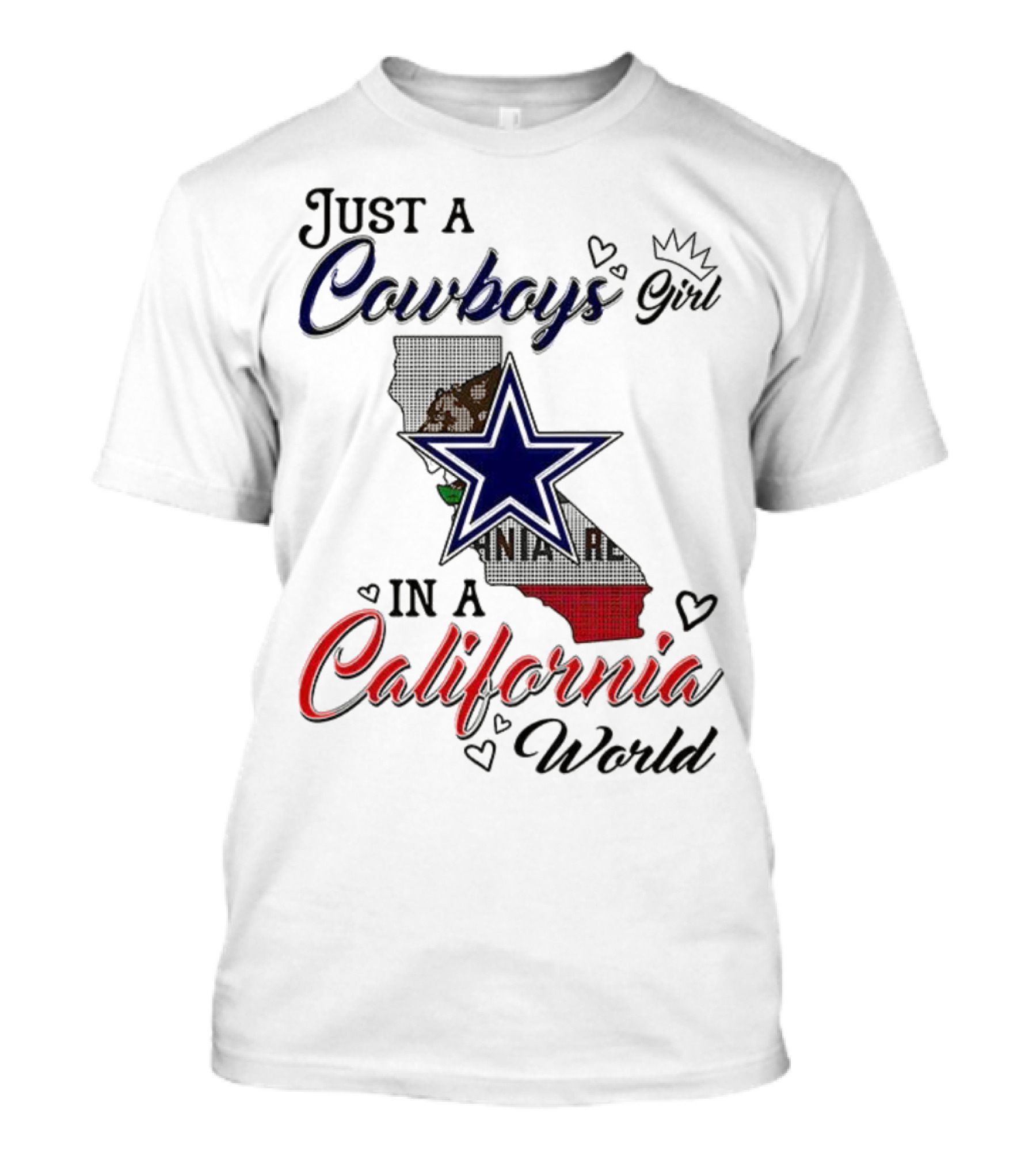 Cowboys Girl In A California World With Star And Map Outline T-Shirt