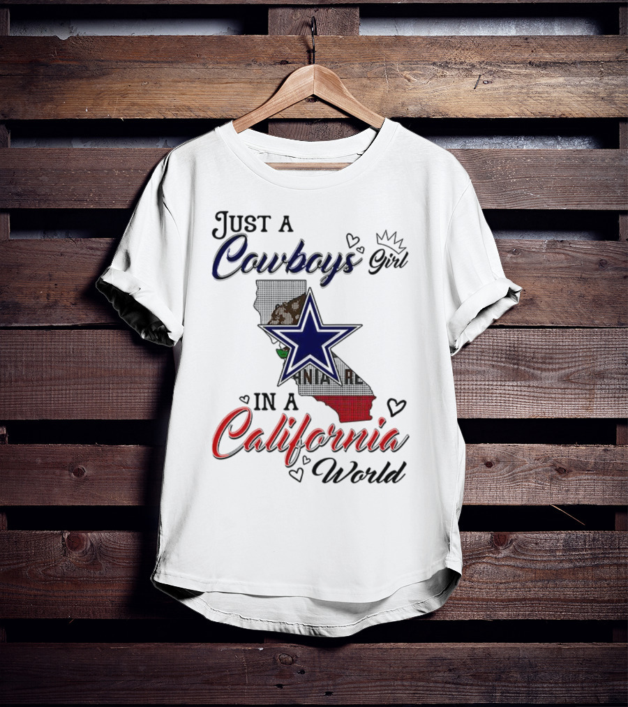 Cowboys Girl In A California World With Star And Map Outline T-Shirt