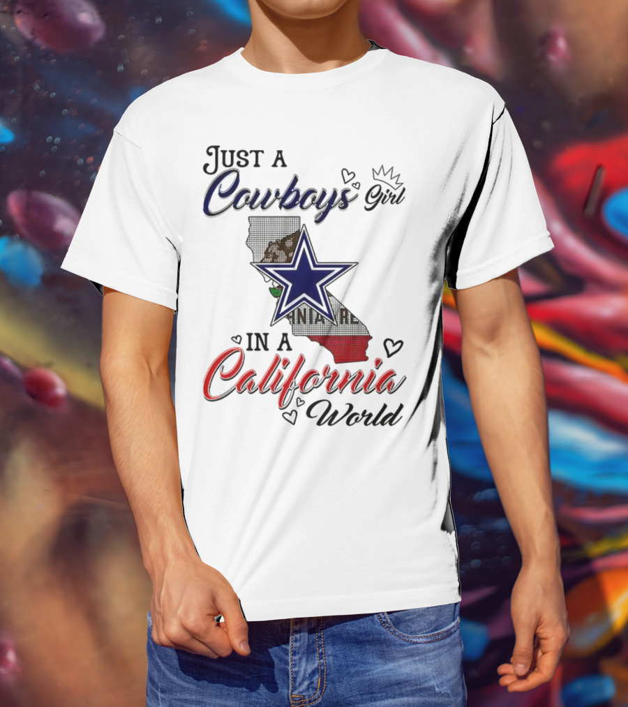 Cowboys Girl In A California World With Star And Map Outline T-Shirt