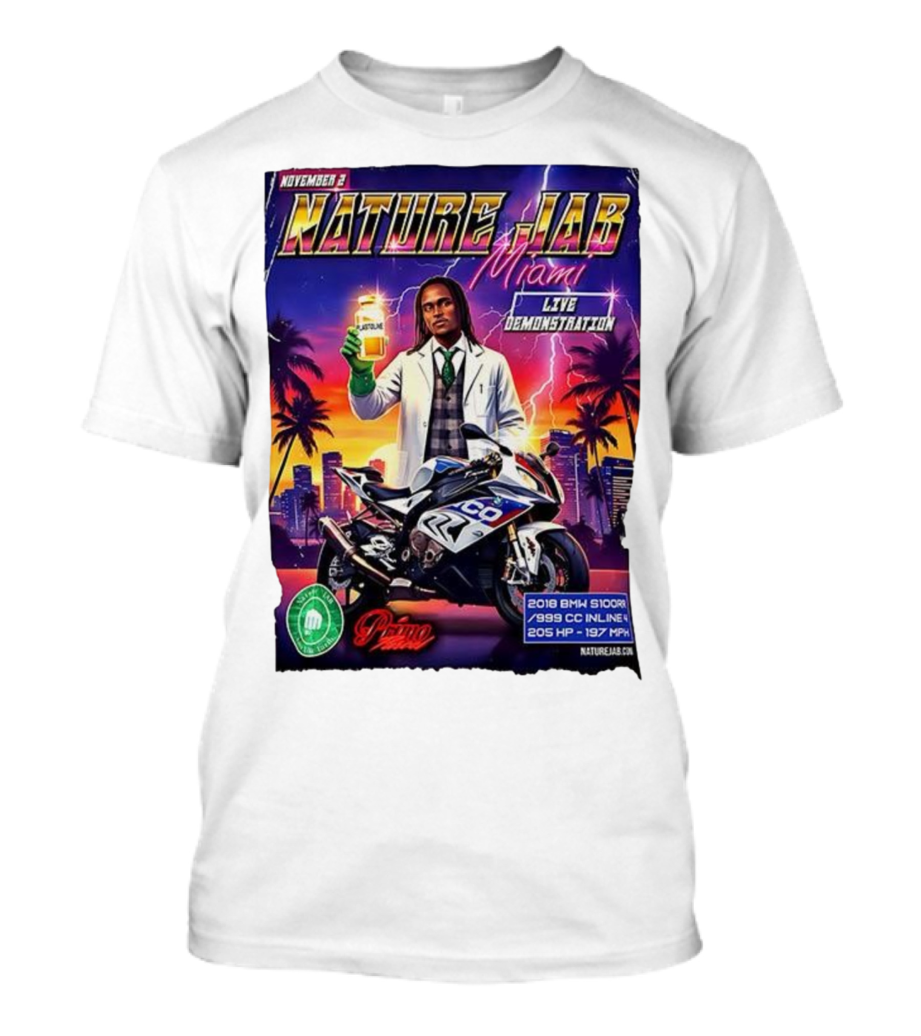 November 2 Naturejab Miami Live Demonstration Moto Performance 2018 BMW S1000R 999 CC Inline 4 205 HP 197 MPH T-Shirt