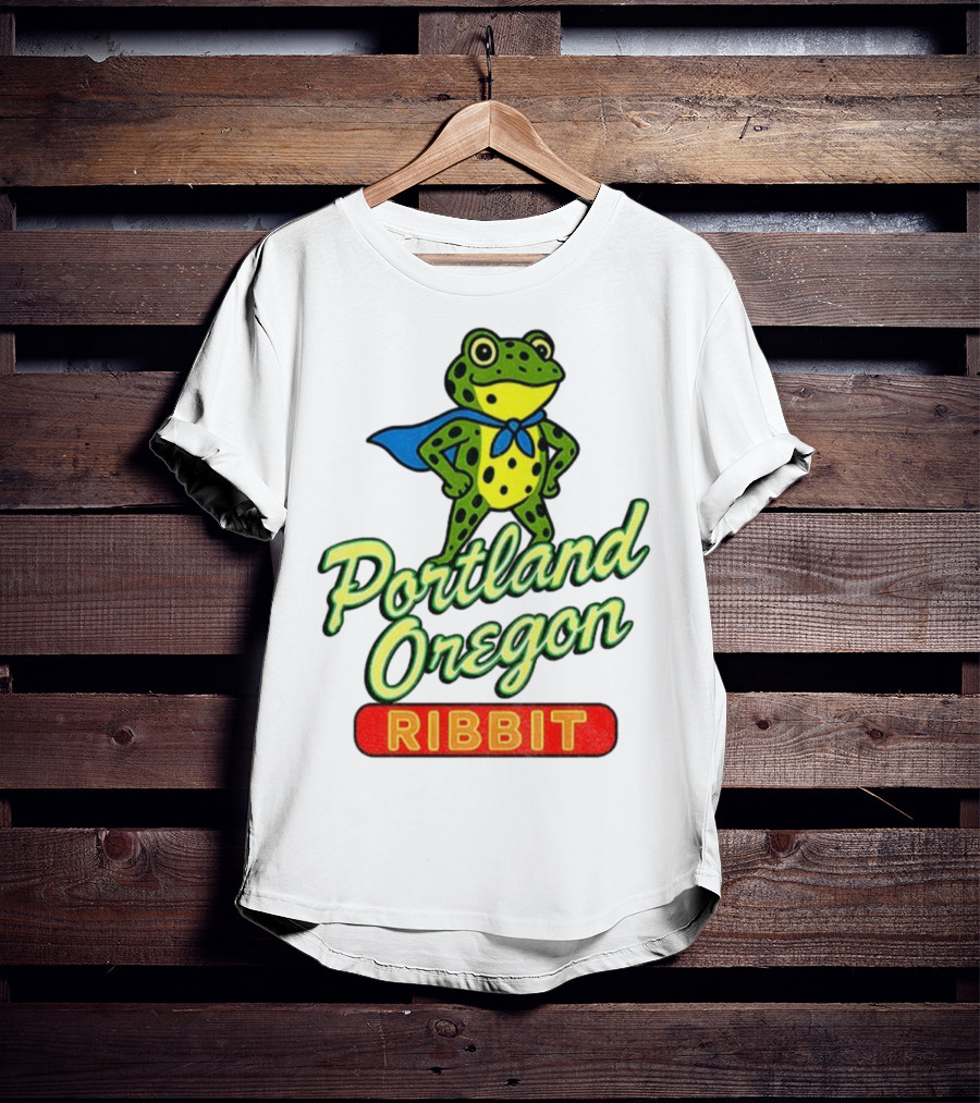 Portland Oregon Ribbit Frog Superhero Retro Style T-Shirt