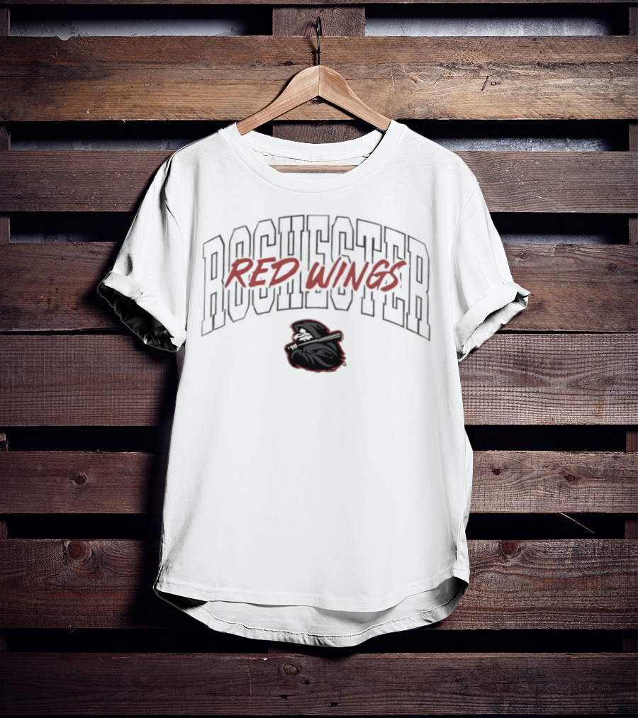 Rochester Red Wings Baseball Team Bold Red Wings Text And Logo T-Shirt