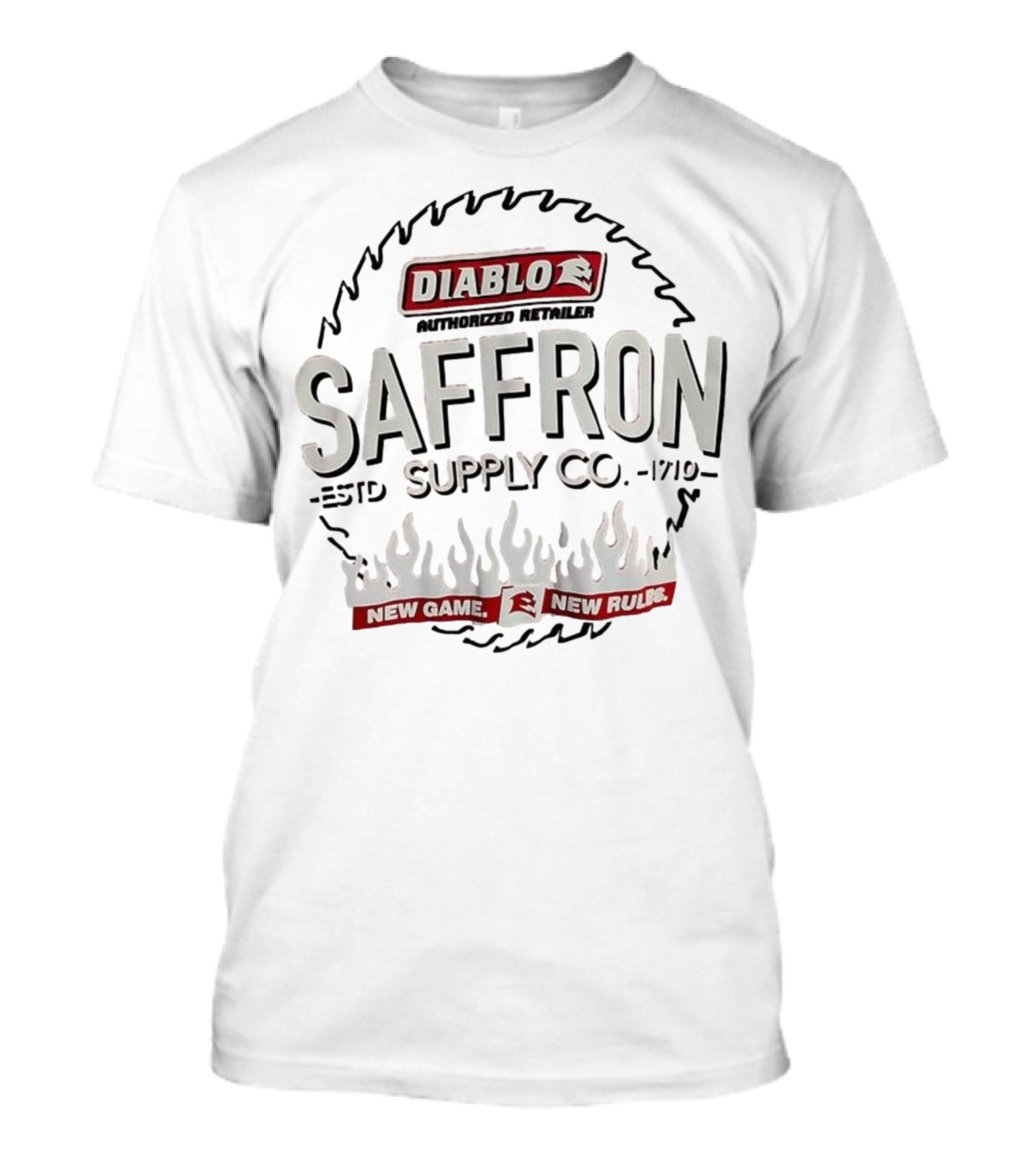 Diablo Authorized Dealer Saffron Supply Co New Game New Rules T-Shirt