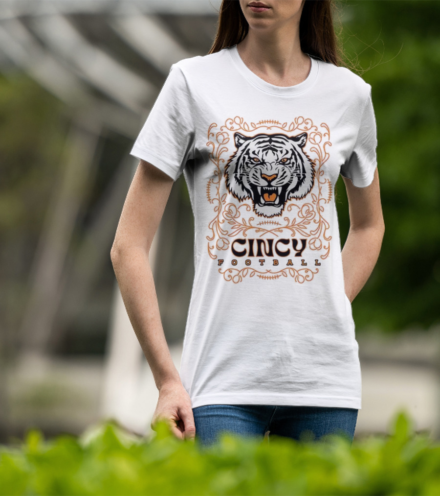 Cincy Football Tiger Roaring Face Frame T-Shirt