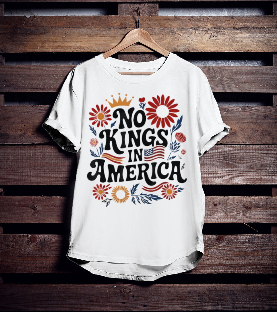 No King In America Floral American Flag 4th Of July No Kings T-Shirt