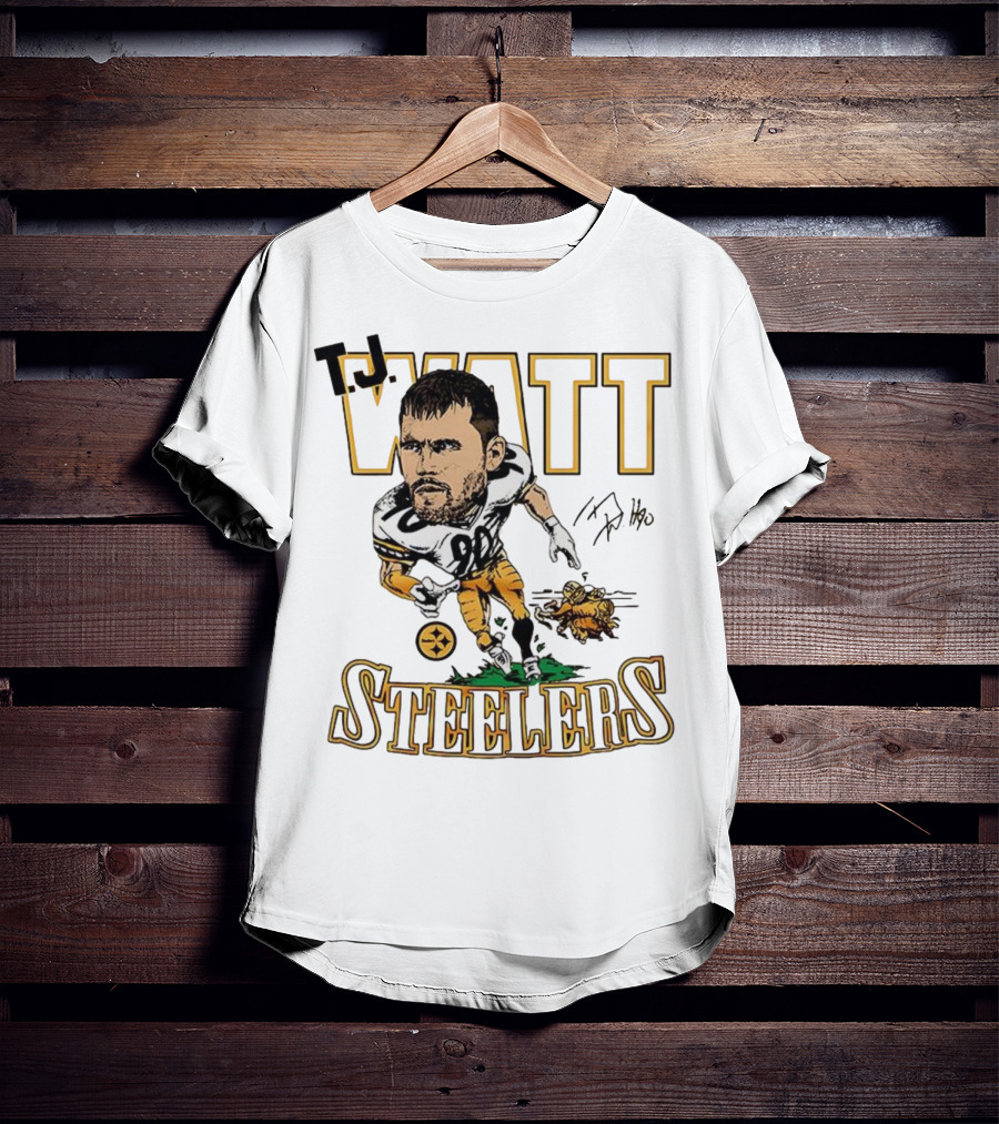 T.J. Watt Steelers Caricature Player Signature Pittsburgh Football T-Shirt