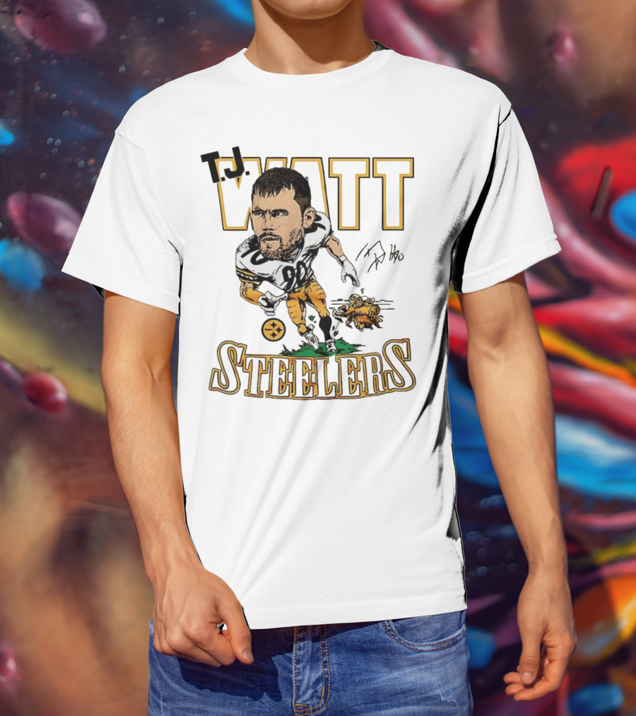 T.J. Watt Steelers Caricature Player Signature Pittsburgh Football T-Shirt