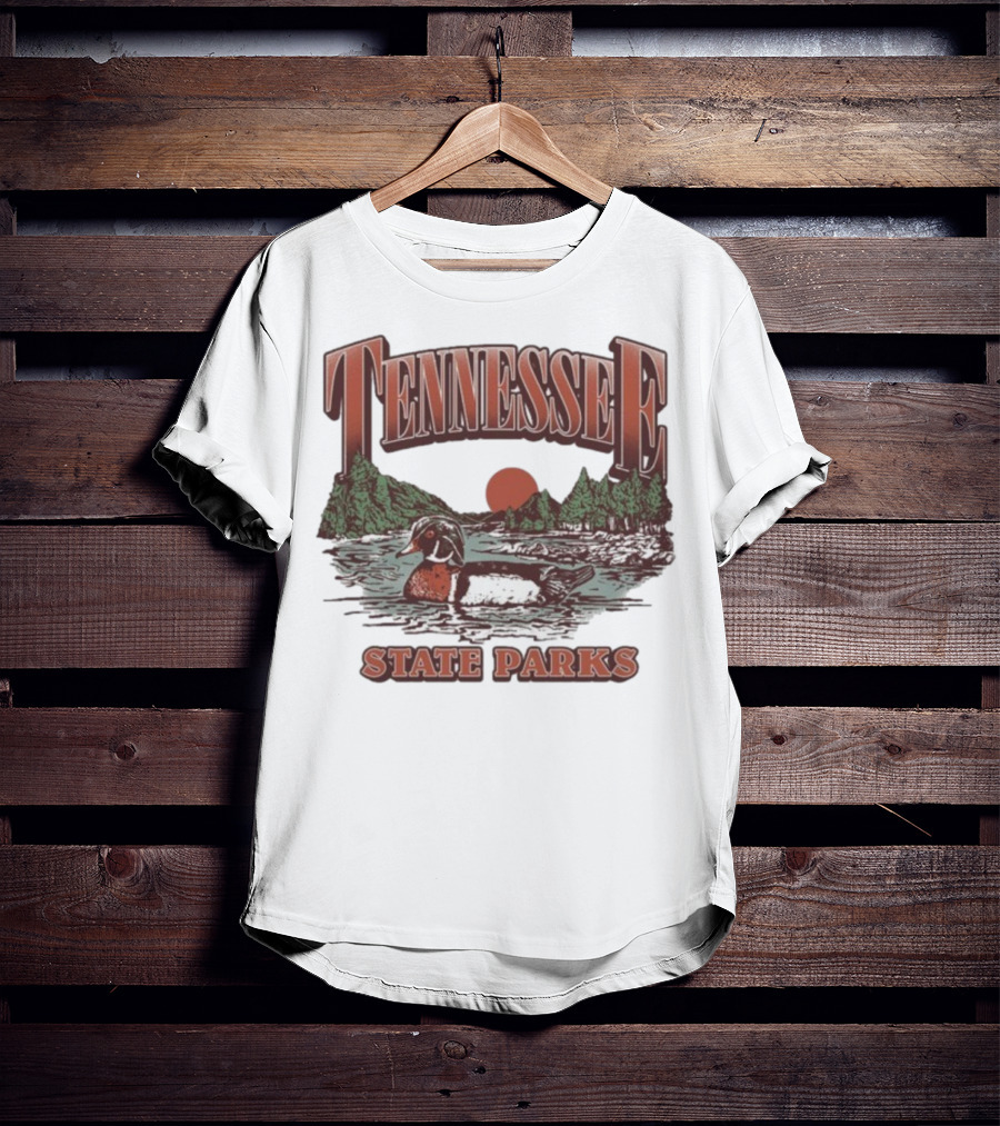 Tennessee State Parks Wood Duck With Scenic Forest And River Scene T-Shirt