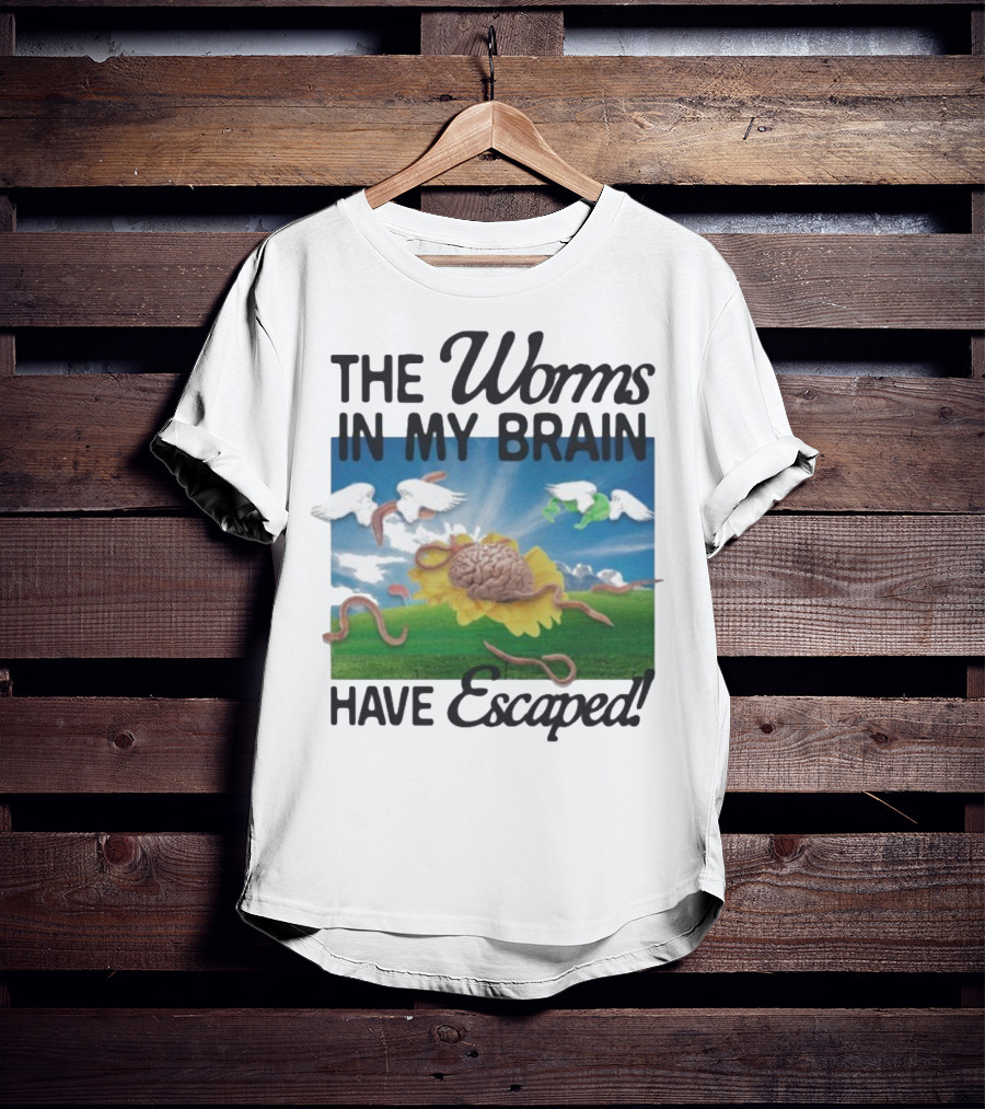 The Worms In My Brain Have Escaped Flying Brain Wings Clouds Sunflower T-Shirt