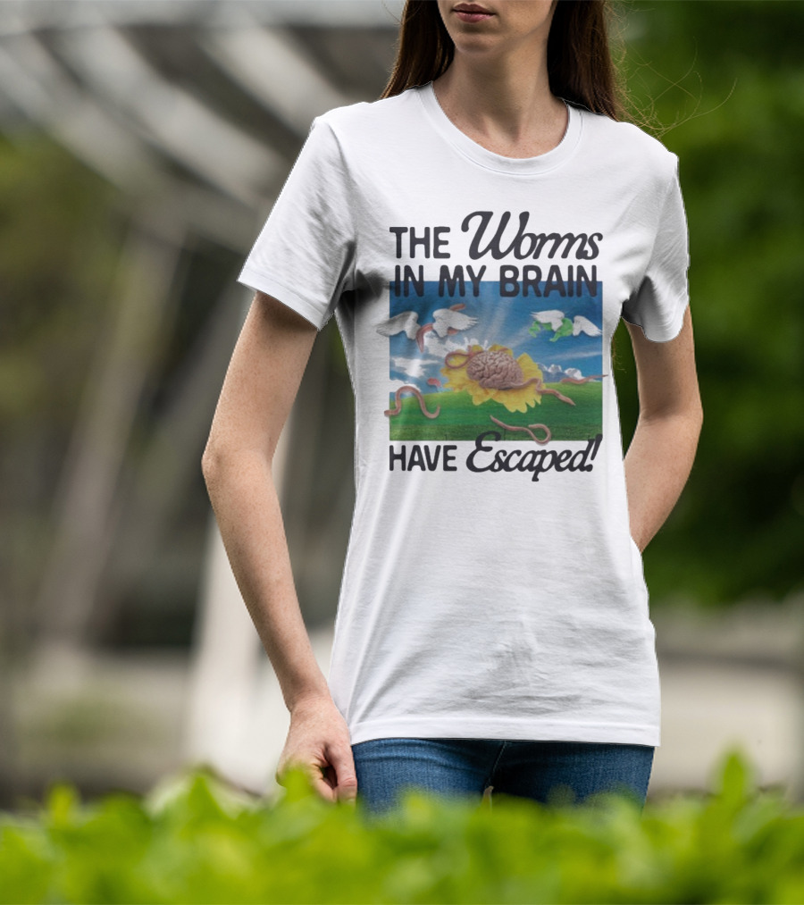 The Worms In My Brain Have Escaped Flying Brain Wings Clouds Sunflower T-Shirt