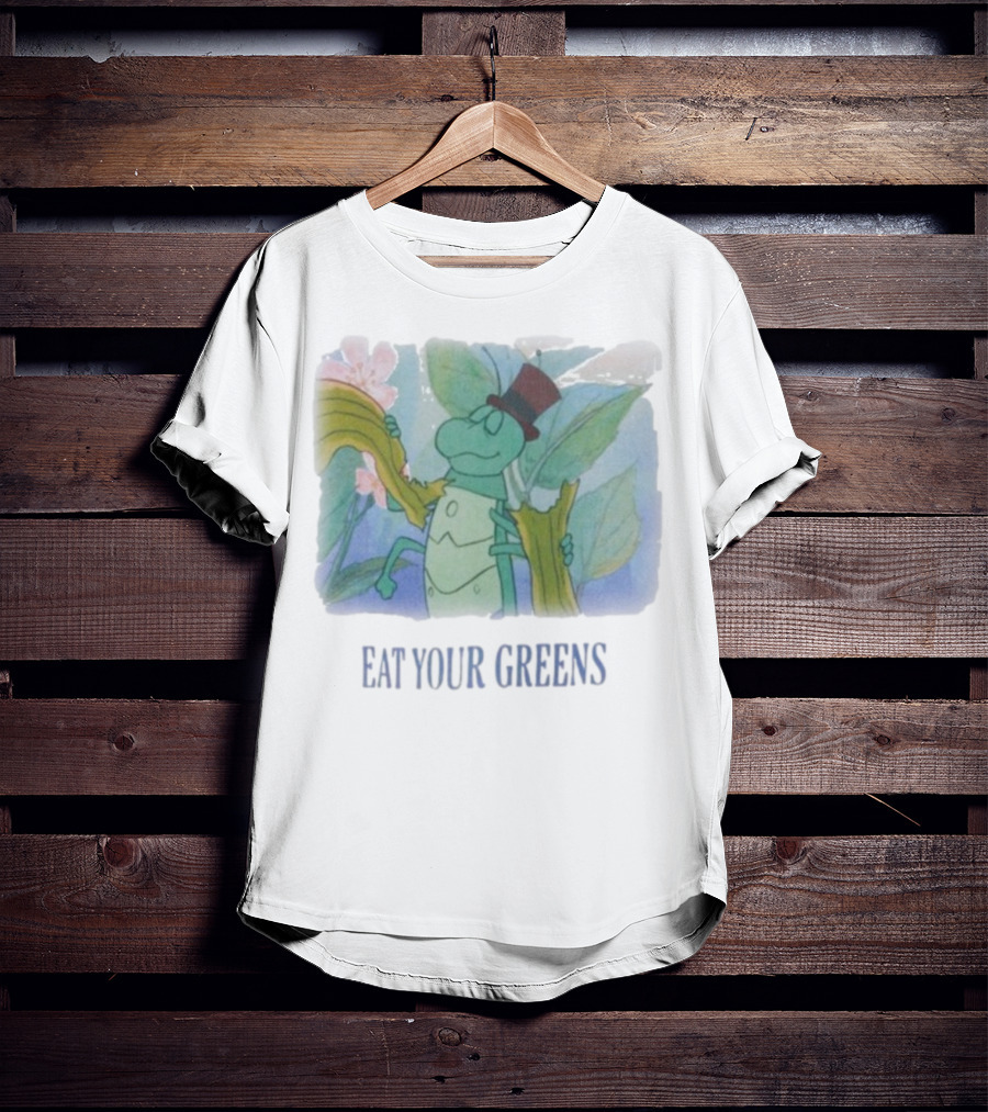 Eat Your Greens Cartoon Grasshopper Top Hat Celery Art T-Shirt