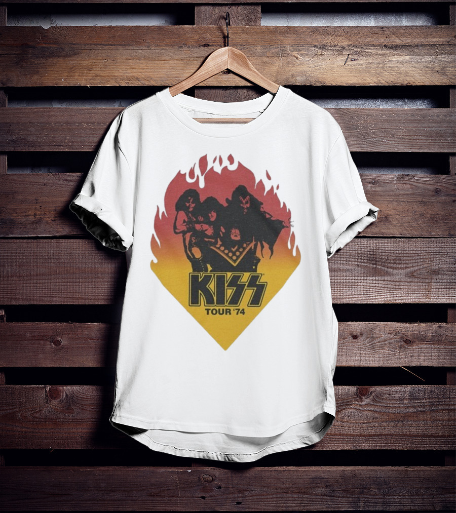 Kiss Tour ’74 Fire Logo Midday Sun Band Members T-Shirt