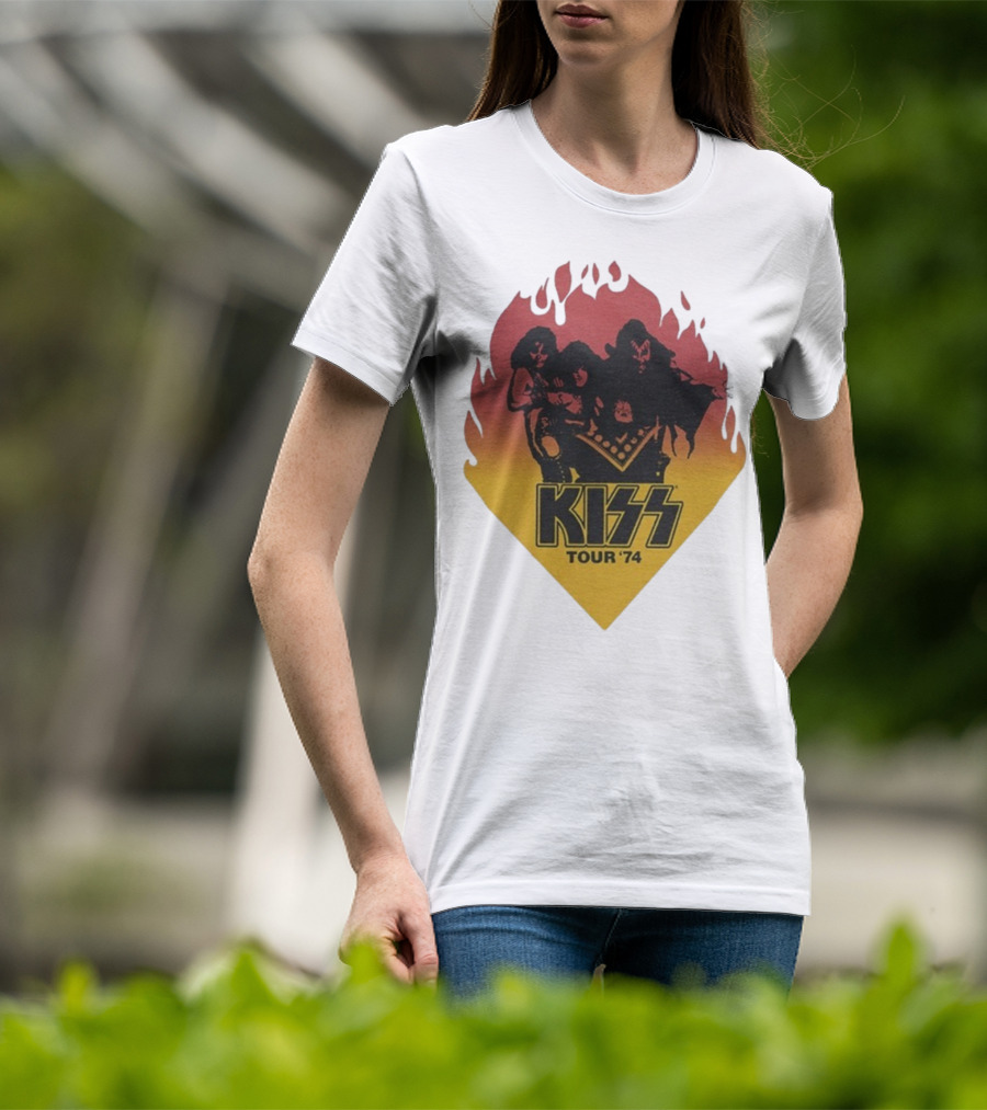 Kiss Tour ’74 Fire Logo Midday Sun Band Members T-Shirt
