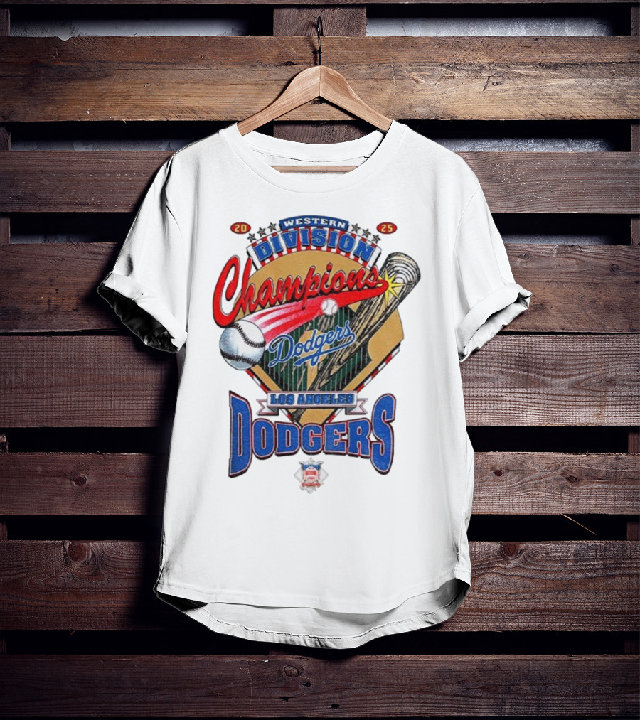 Los Angeles Dodgers 2025 Western Division Champions Baseball Bat And Ball T-Shirt