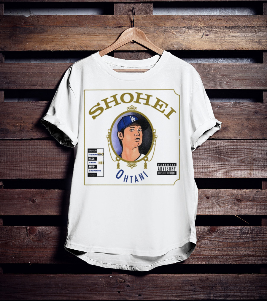Shohei Ohtani 10 Strike Outs 3 Homeruns MVP Parental Advisory Baseball Player Portrait T-Shirt