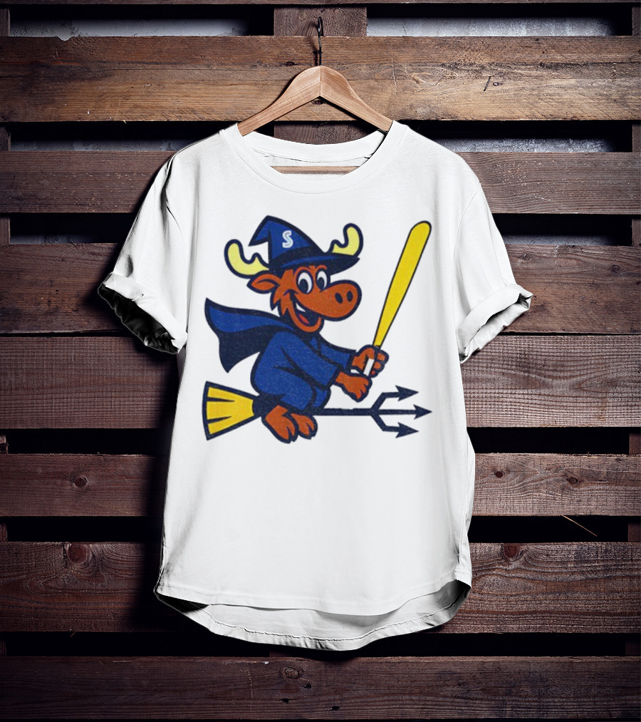 Etsy Moose Witch Seattle Mariners MLB Baseball Cartoon Trident T-Shirt