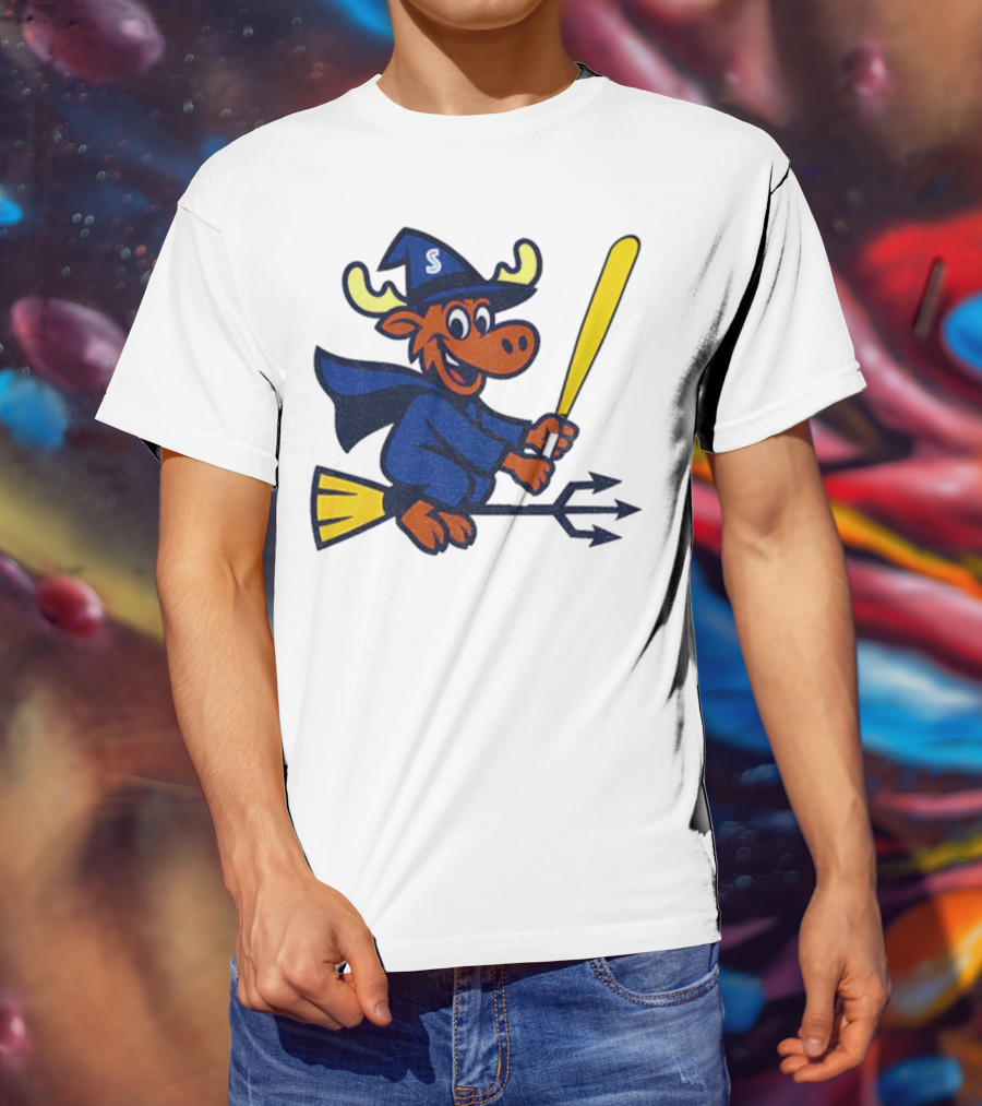 Etsy Moose Witch Seattle Mariners MLB Baseball Cartoon Trident T-Shirt