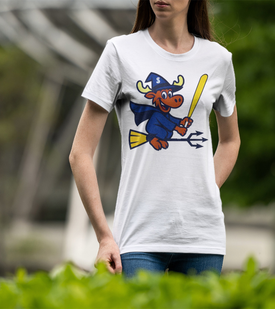Etsy Moose Witch Seattle Mariners MLB Baseball Cartoon Trident T-Shirt