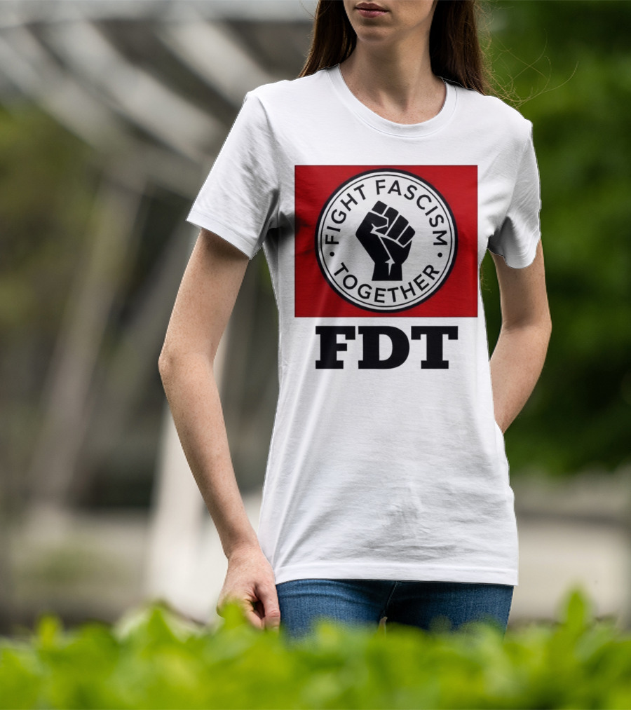 Fight Fascism Together Fist Symbol Red Background T-Shirt