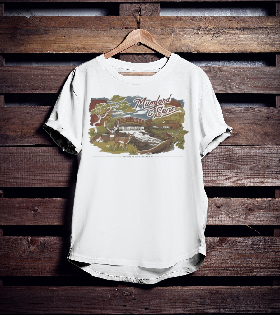 Mumford & Sons Little Caesars Arena Detroit MI October 20 2025 Deers Bridge And Stream Scene T-Shirt