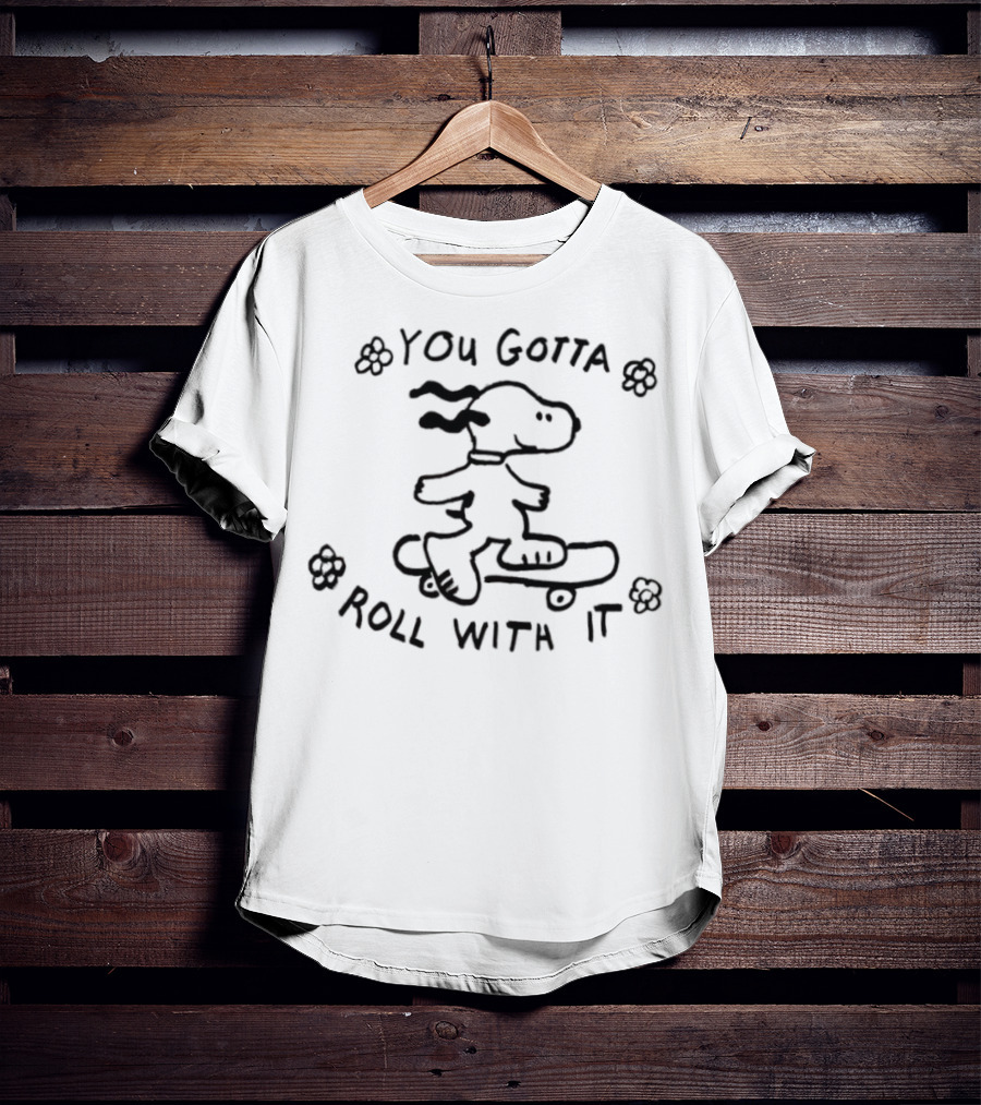 Snoopy You Gotta Roll With It Skateboarding Peanuts T-Shirt