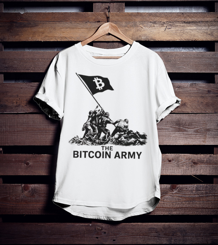 Bitcoin Army Raising The Flag Cryptocurrency Image Iwo Jima T-Shirt