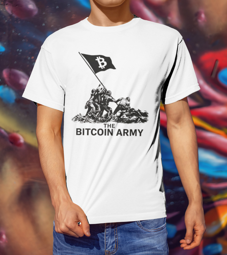 Bitcoin Army Raising The Flag Cryptocurrency Image Iwo Jima T-Shirt
