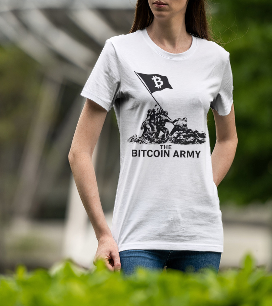 Bitcoin Army Raising The Flag Cryptocurrency Image Iwo Jima T-Shirt