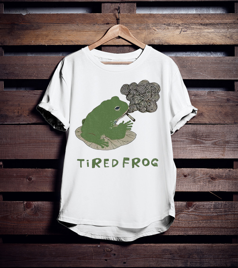 Tired Frog Smoking Meme Japanese Style Smoking Frog T-Shirt