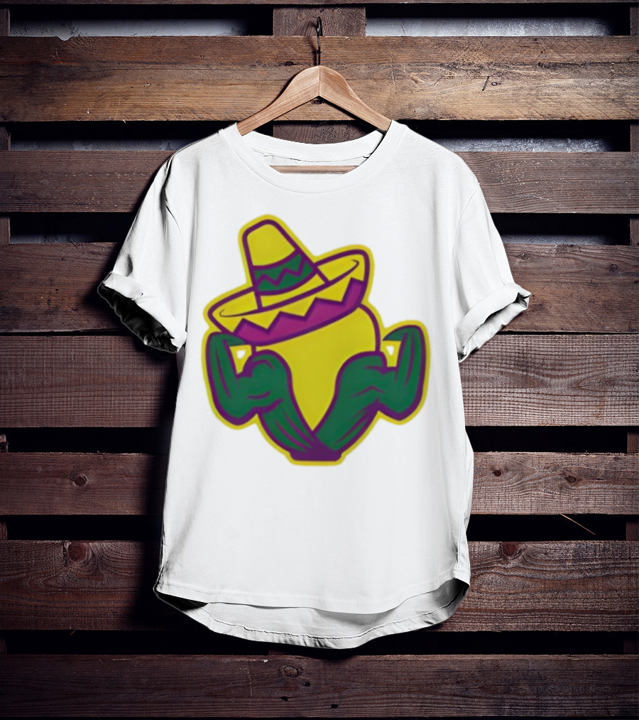 Cedar Rapids Kernels Corn Mascot In Sombrero Green And Yellow Design T-Shirt