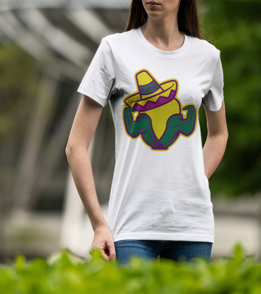 Cedar Rapids Kernels Corn Mascot In Sombrero Green And Yellow Design T-Shirt