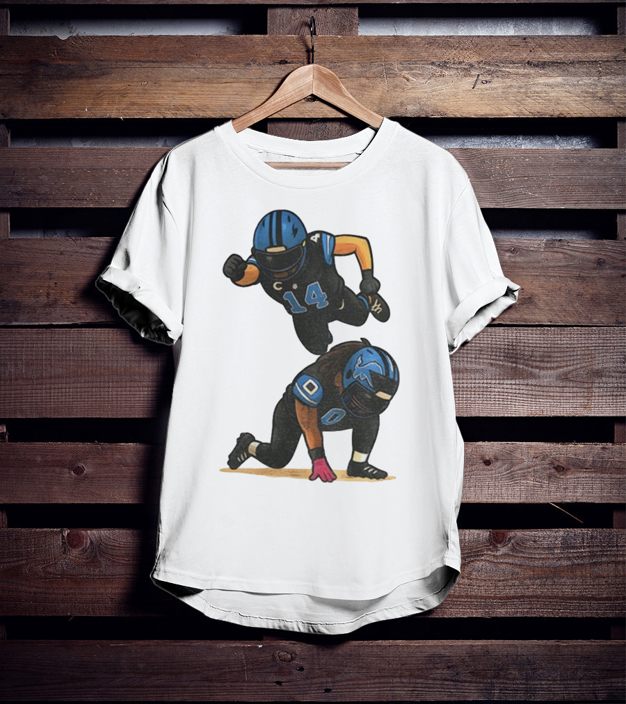 Amon Ra St. Brown Jahmyr Gibbs 14 00 Blue Black Football Celebration T-Shirt