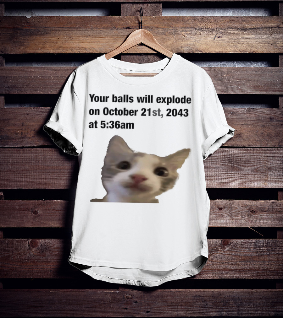 Cat Your Balls Will Explode October 21st 2043 At 5 36am T-Shirt
