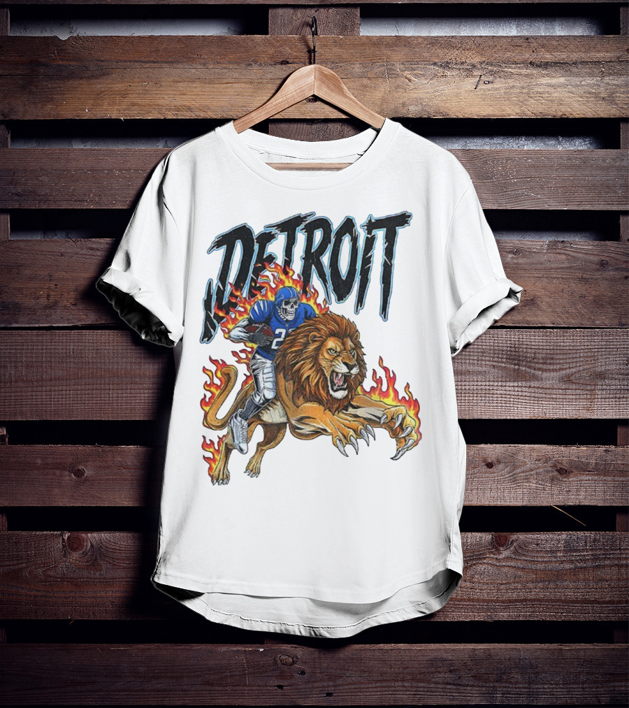 Detroit Lions Vintage Skeleton Riding Flaming Lion Football Game Day T-Shirt