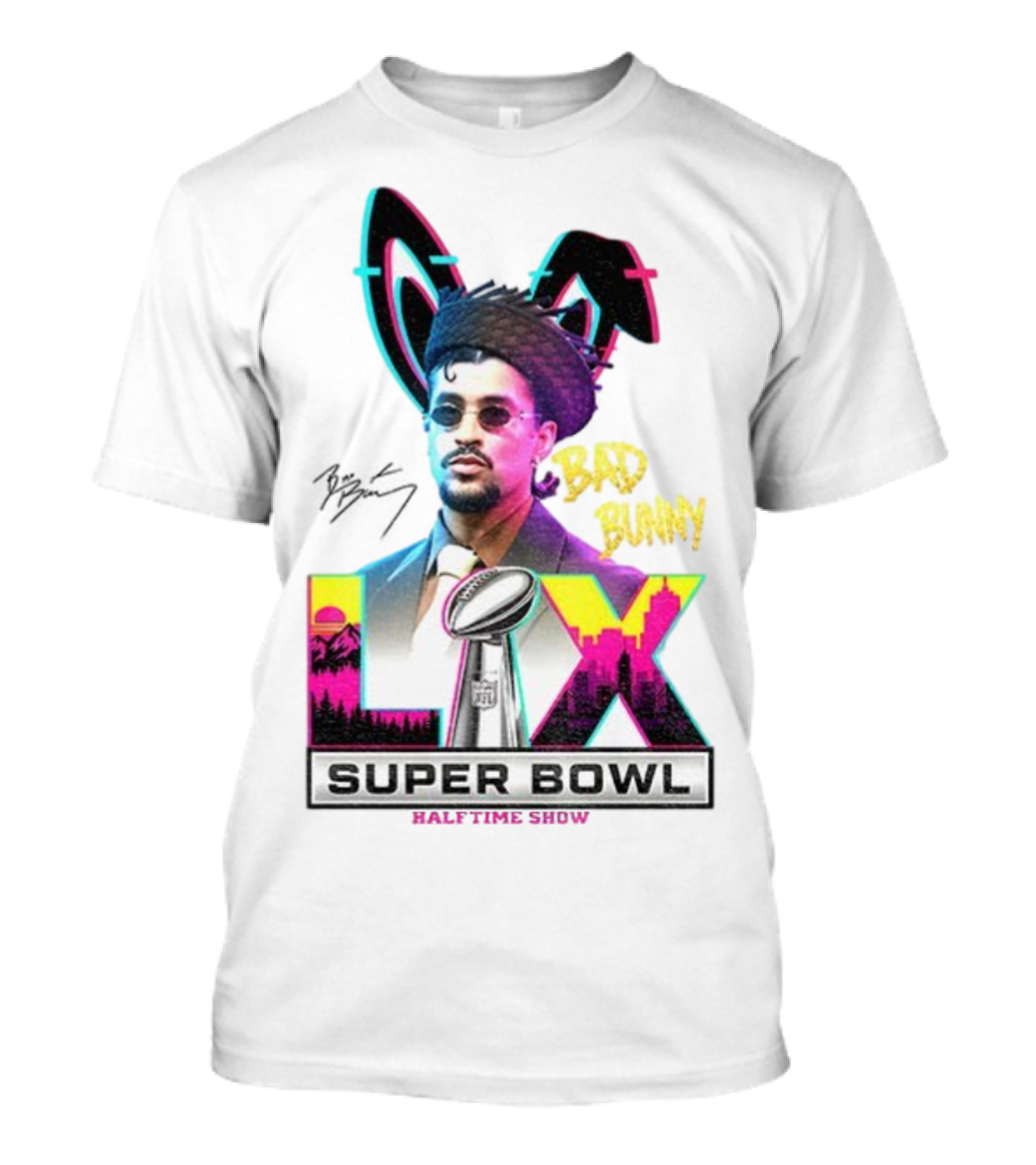 Bad Bunny Super Bowl LVI Halftime Show Signature NFL Icon T-Shirt