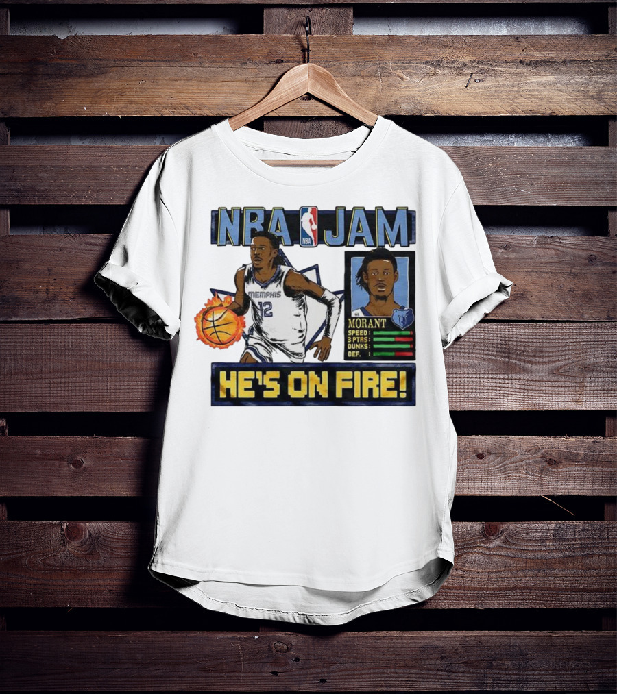 Ja Morant NBA Jam Memphis Grizzlies He's On Fire Classic Video Game Style T-Shirt