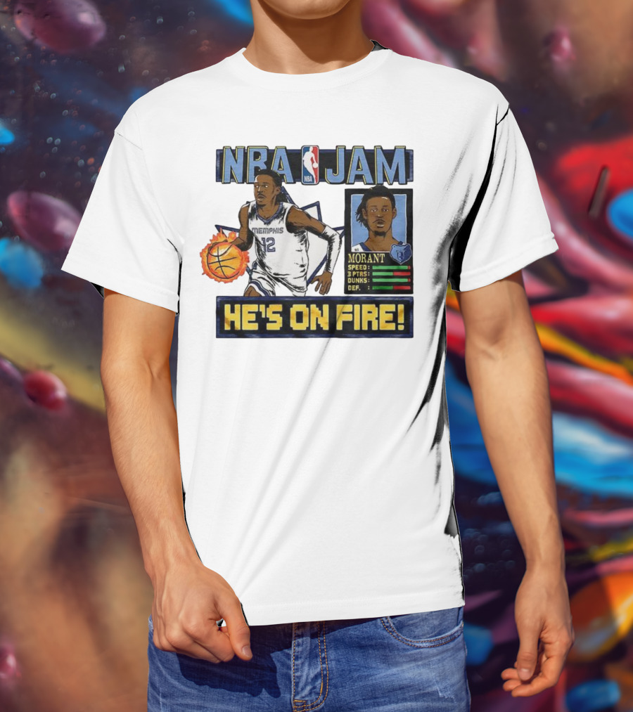 Ja Morant NBA Jam Memphis Grizzlies He's On Fire Classic Video Game Style T-Shirt
