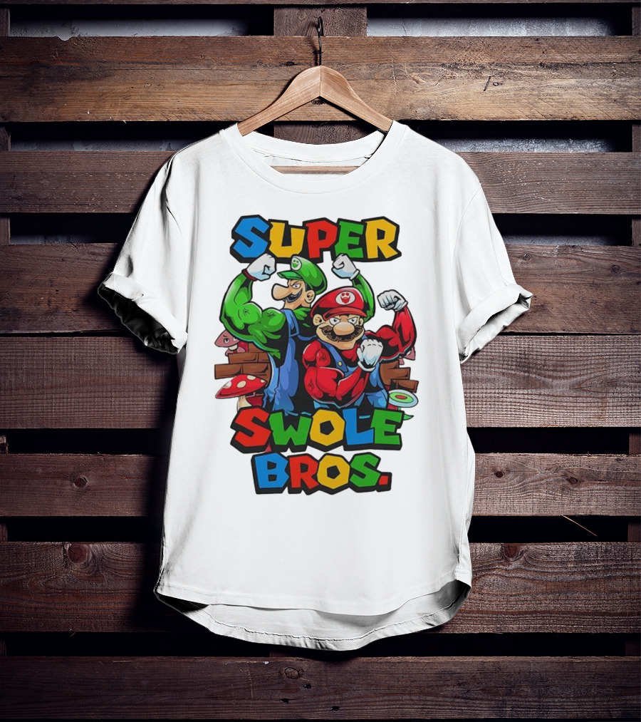 Super Swole Bros Classic Video Game Character Gym Lover Strong Cartoon Bros T-Shirt