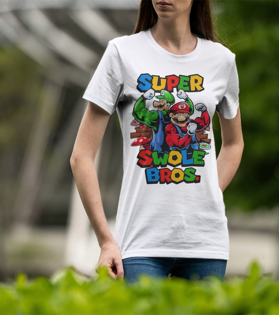 Super Swole Bros Classic Video Game Character Gym Lover Strong Cartoon Bros T-Shirt